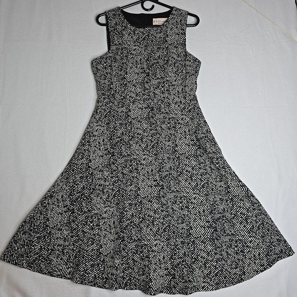 Philosophy‎ Sleeveless Black & Ivory Fit & Flare Print Dress M Business Summer